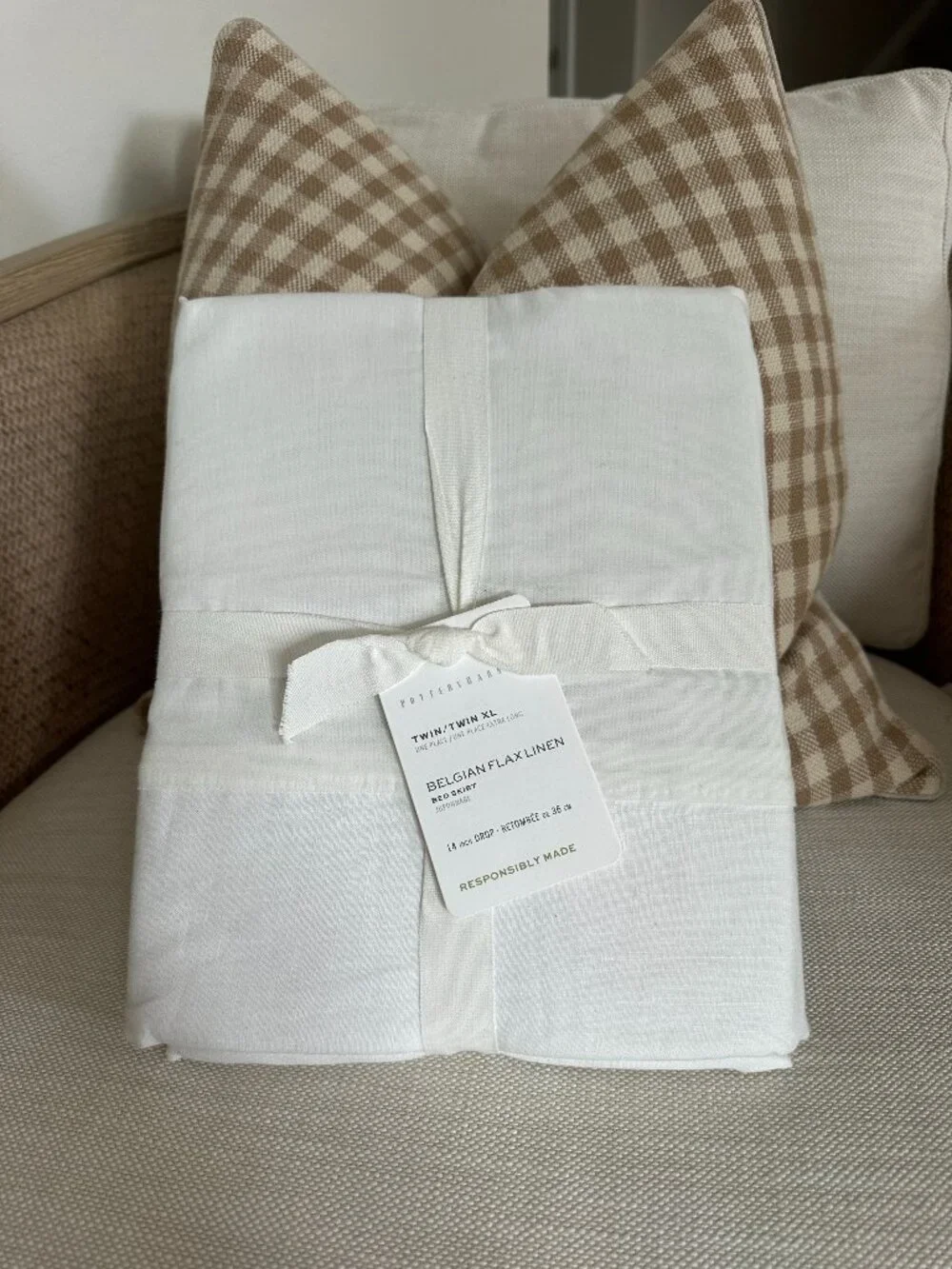 Pottery Barn Belgian Flax Linen Bed Skirt in White Size Twin/Twin XL